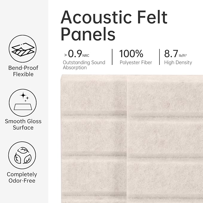 Felt Bulletin Board, 48"X 36" Felt Board for Wall, 12 Pack Felt Wall Tiles, with 70 Adhesive Tabs, Large Felt Bulletin Board Tiles, Cork Board for Room Office Decor, Classroom Pin Board (Oatmeal)