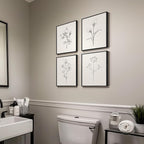 Framed Black and White Floral Wall Art, 4 Piece Vintage Gray Botanical Canvas Prints Painting Artwork, Minimalist Neutral Flower Pictures for Farmhouse Bedroom Living Room Bathroom Home Decor, 11x14