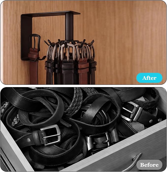 Xuhal Belt Hanger Wall Mount 360° Rotatable Belt Organizer for Closet Heavy Duty Carbon Steel Tie Storage Rack Space Saving Hanging Holder for Bra, Tank Top, Tie, Scarf and Accessories