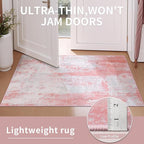 Ciicool Modern Abstract Rug for Living Room, 5x7 Machine Washable Area Rug Non-Slip Rug, Low-Pile Contemporary Indoor Dining Floor Carpet for Bedroom Office Under Table Home Decor Pink Grey