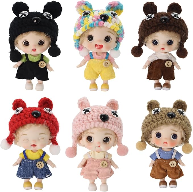 Cute BJD Blind Box,2 Random Poseable Dolls with Handmade Outfits & Crochet Hats,Birthday Gift for Girls,Surprise Mystery Box-Puff Bear Series