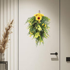 Artificial Flower Teardrop Swag Wreath Handmade with Sunflower Hyacinth Garland Simulation Flowers Hanging Plant Decorative Welcome Sign Suitable for