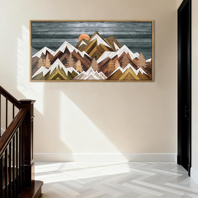 BINCUE Boho Mountain Wall Art Framed Mountain Landscape Canvas Artwork Rustic Mountains Wall Pictures Large Landscape Wall Decor Farmhouse Art Prints for Living Room Bedroom Bathroom Office Farmhouse 20x40 Inch