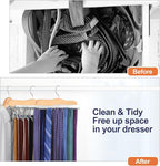 TOPIA HANGER Tie Rack Hanger for Closet 2 Packs, Wooden Tie Organizer for Men with 24 Folding Hooks, Space Saving Necktie Holder for Storage and Display Bra, Tank Top, Camisole (Natural) - CT14N-2