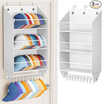 Over the Door Hat Rack - 3-Layer Design Hat Organizer Holds 30-36 Hats with 10 Hooks, Ideal Hat Rack for Door, Over the Door Organizer for Closet, Apartment, Bedroom, Dorm, 2 Pack, White