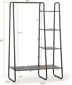 SunnyPoint Open Closet Garment Rack with 4-Tier Shelves & Bottom Storage Shelf, Freestanding Open Wardrobe Clothes Rack Organizer with Hanging Rod for Bedroom Closet, Clothing Rack with Shelves