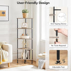 HOOBRO Corner Shelf Stand, Industrial 5-Tier Corner Bookshelf with Metal Frame, Corner Shelf Stand Display Plant Flower, Corner Bookcase for Small Spaces, Living Room, Greige and Black BG33CJ01