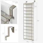 Whitmor 36 Pair Over The Door Shoe Organizer, 12 Tier Hanging Shoe Organizer, Heavy Duty Metal & Mesh Shoe Holder, Hanging Shoe Rack for Closet Organizer & Storage, 69"L x 21.7"W x 7.5"H, Mocha