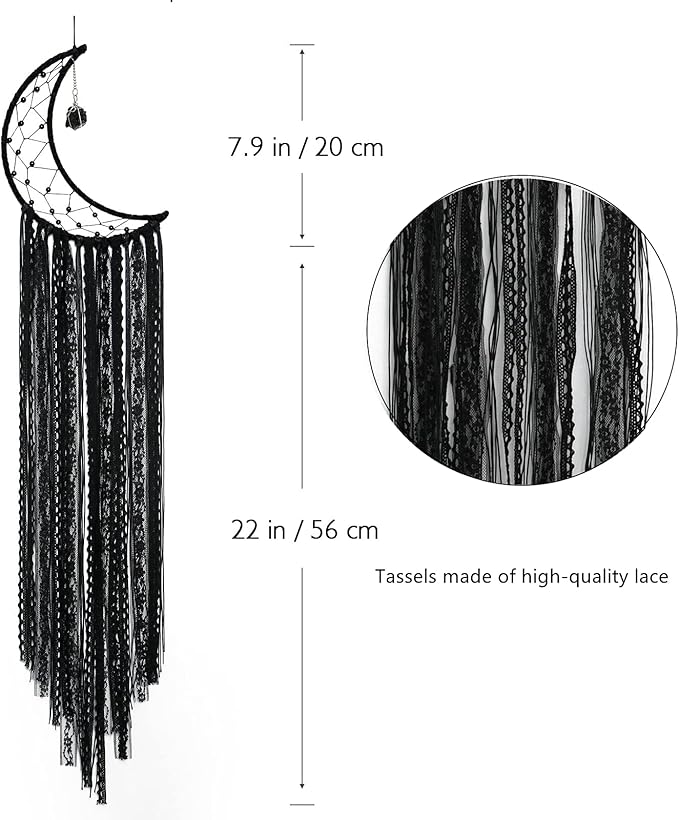 Dream Catcher Black Moon Dream Catchers with Crystal Stone, Handmade Gothic Wall Hanging, Witchy Woven Boho Decor for Bedroom Bohemian Home Decoration Ornament Craft Gift (Black)