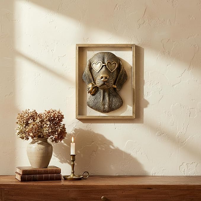 Newinhome Animal Heads Wall Decor (Includes Metal Frame) Resin Animals Sculptures Dog Head Wall Hanging Decoration Gold vintage Wall Sculpture for Living Room Bedroom Office(Dachshund)