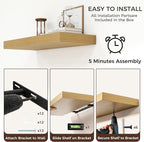 Venusmiles Floating Shelves for Wall, 30" W x 12" D x 2" H, 2 Pack of Long Wall Mounted Engineered Wood Shelves with Invisible Brackets for Living Room, Bedroom, Bathroom, Kitchen Decor, Oak