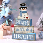 Moucuny 4 Pcs Winter Table Decorations Blue and White Snowman Decor Winter Tiered Tray Decor Valentines Day Centerpiece Rustic Decorative Hat Snowman Block Signs Gift Farmhouse for Home Kitchen Shelf