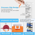 Eiito Hat Organizer for Baseball Caps, 2 Pack Strong Adhesive Hat Rack for Wall, Multilayer Hat Storage Display Holder, Wall Mounted Hat Hooks Hold up to 16 Hats for Closet Door and Bedroom (White)