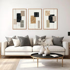 KAlRNE Neutral Abstract Framed Canvas Wall Art Set of 3(24”X36”),Black Beige and Brown Wall Decor,Modern Minimalist Block Lines Art Prints For Living Room Bedroom Office
