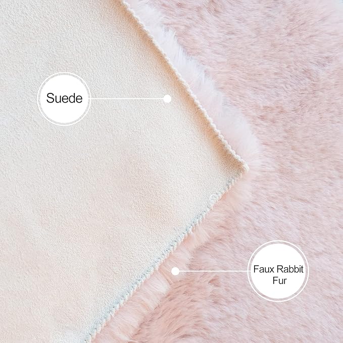 Pink Faux Fluffy Rabbit Fur Rug for Living Room Shag Washable Rug Area Rugs for Bedroom 3x5 Nursery Rugs