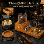 Cigar Ashtray Gift Set with Cigar Cutter, Whiskey Glass Tray and Wooden Ash Tray Outdoor Ashtray for Cigarettes, Great Decor for Home Office cigar Gifts for Men
