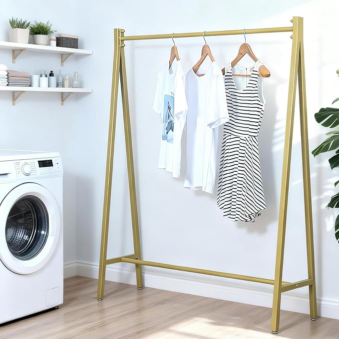 Urban Iron Clothing Racks, 59in, Commercial Clothes Racks for Hanging Clothes, Modern Metal Garment Rack, Retail Display Rack Standing Clothes Rack(Gold)