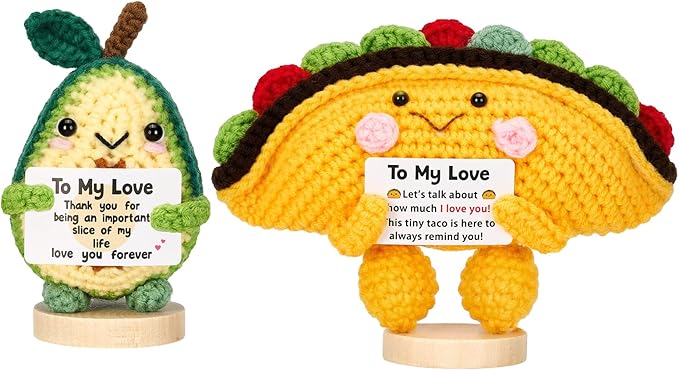 Gifts for Him Her Boyfriend Girlfriend, 2Pcs Handmade Crochet Taco and Avocado to My Love, Anniversary Birthday Gifts for Women Men, I Love You Emotional Support Doll Romantic Gift for Wife Husband
