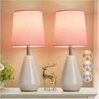Small Bedside Table Lamp for Bedroom-Reading Desk Lamp Set of 2,with 3 Color Temperatures,15.5" Nightstand Ceramic Lamp with Fabric Shade for Kids Room,Living Room,Dorm,Home Office
