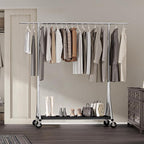MAXLEAD Clothes Rack, Clothing Rack with Wood Shelves 500 LBS Heavy Duty Garment Rack for Hanging Clothes Portable Closet Sturdy Coat Rack for Bedroom, Living Room, Laundry, Balcony, Silver