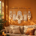 5 Pack Boho Dream Catcher Wall Hanging - White Handmade Dream Catchers Large Small Wall Decor for Bedroom Adult Sun and Moon Bohemian Hanging Decor Wedding Party Decoration for Women Teen Girls
