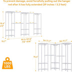H11 Heavy Duty Garment Rack, Clothing Rack for Hanging Clothes, Extra Large Closet, Freestanding Wardrobe Closet Organizer and Storage with Hanger Rods, Extendable from 7.8 to 10.8 ft, White