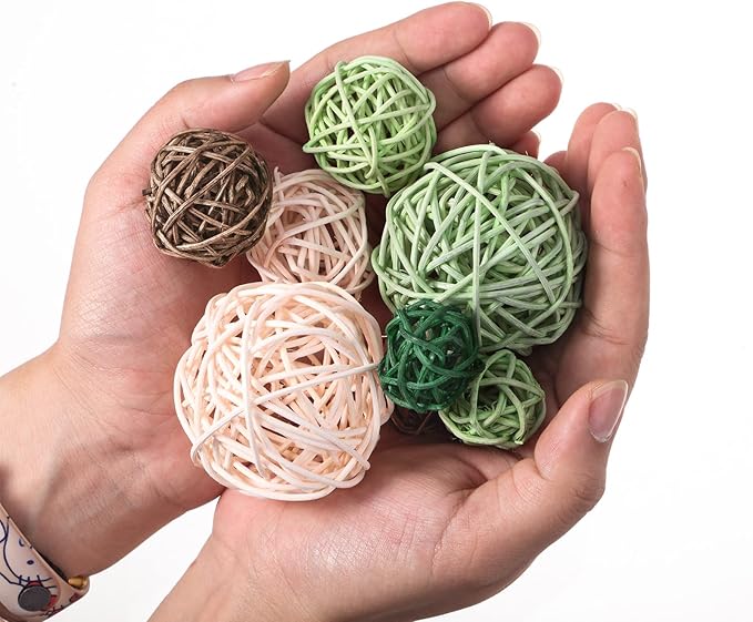 Patelai 36 Pcs Wicker Rattan Balls Decorative Balls for Vase Centerpiece Bowls Orbs Filler for Home Decor,4 Sizes(Vivid Color,2.4'',2'',1.6'',1.2'')