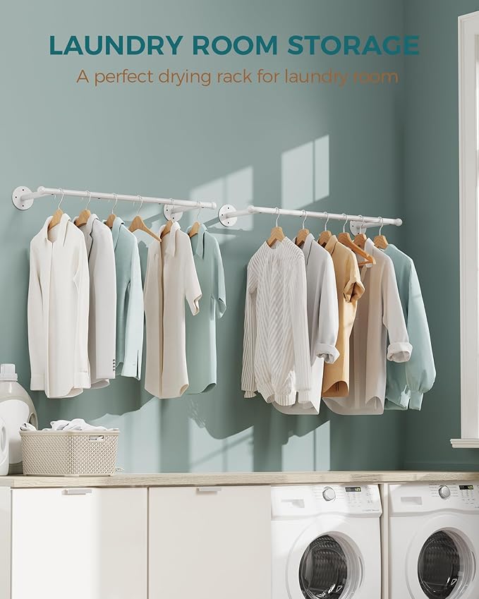 OROPY Industrial Pipe Clothing Rack Set of 2, Wall Mounted Clothes Rack, Closet Rods For Hanging Clothes, 33" Multi-purpose Hanging Rod for Laundry Room, Bedroom and Closet Storage, White
