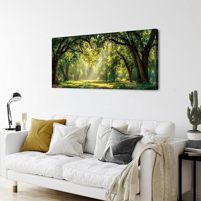 Forest Canvas Wall Art for Living Room Nature Landscape Pictures Wall Decor Sunrise Green Woodland Prints Poster Sunlight Trees Scenery Photography Artwork for Bedroom Office Home Decoration 24x48"