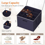 Lifewit Shoe Storage Organizer for Closet, Fabric Large Shoe Box Storage Containers with Clear Cover, Foldable Bins for Boots Heels Sneakers Fits 24-32 Pairs (Each 12-16 Pairs) 2 Pack Blue