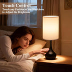 ONEWISH Touch Bedside Lamp for Bedroom, 3-Way Dimmable Table Lamps for Nightstand, White Fabric Shade Desk Lamp for Kids Reading, Living Room, Home Office
