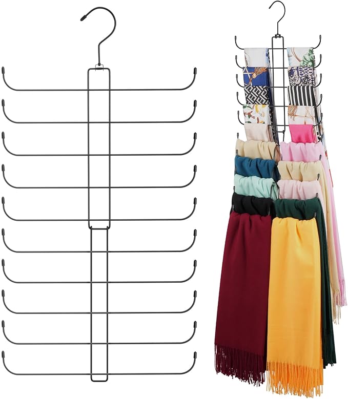 ZEDODIER Scarf Organizer Scarf Hanger for Closet, Rotatable Sturdy Hijab Holder Holds 20 Scarves, Space Saving Closet Organizers and Storage, Black