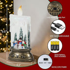 Eldnacele Christmas Music Snow Globe Lantern with 6H Timer Battery Operated & USB Powered Lighted Snowman Family Singing Snow Globe Candle Lamp Spinning Water Glitters Xmas Holiday Decor