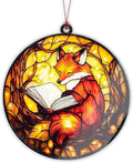 Fox Ornament, Book Lover Gifts for Women, Book Ornament, Christmas Ornaments 2026, Cozy Reading Animal Decor, Literary Gift Idea, Autumn Light Acrylic Suncatcher Ornaments, Unique
