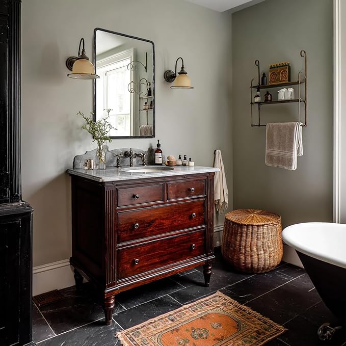 ANDY STAR Hand-Forged Black Bathroom Mirrors for Wall, 30x40 Inch Vintage Solid Steel Metal Frame Bathroom Vanity Mirror, Antique Rounded Rectangle Wall Mirror, Hangs Horizontally or Vertically