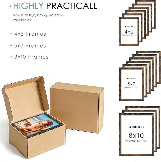 15 Pack Picture Frames Collage Wall Decor, Brown Frame Set with 3pcs 8x10, 6pcs 5x7, 6pcs 4x6 for Gallery Display, Wall Mounting & Tabletop, Bulk Photo Frames for Living Room Decor