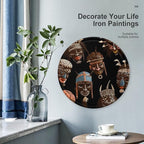 Wall Picture, with African Ritual Ethnic Tribal Printed Circular Iron Hanging Picture,Wall Art Decor,Home for Bedroom Living Room Bathroom Decor,Iron Painting 11.8X11.8 in