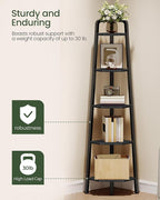 CHOEZON Corner Shelf, 5-Tier Ladder Corner Shelf, Ladder Bookshelf, 59.6" Tall Vertical Display Stand, Metal Frame Bookshelf, for Living Room, Bedroom, Kitchen, Black TCJ20BB
