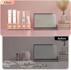 SUPEASY Desk Organizers Metal Desk Magazine File Holder with 5 Vertical Compartments Rack File Organizer for Office Desktop, Home Workspace, Rose Gold, Plus