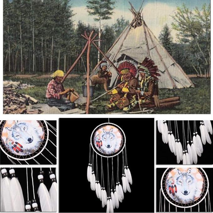 Wolf Dream Catcher, Handmade White Feather Dream Catchers Gift Wall Decoration Dreamcatchers