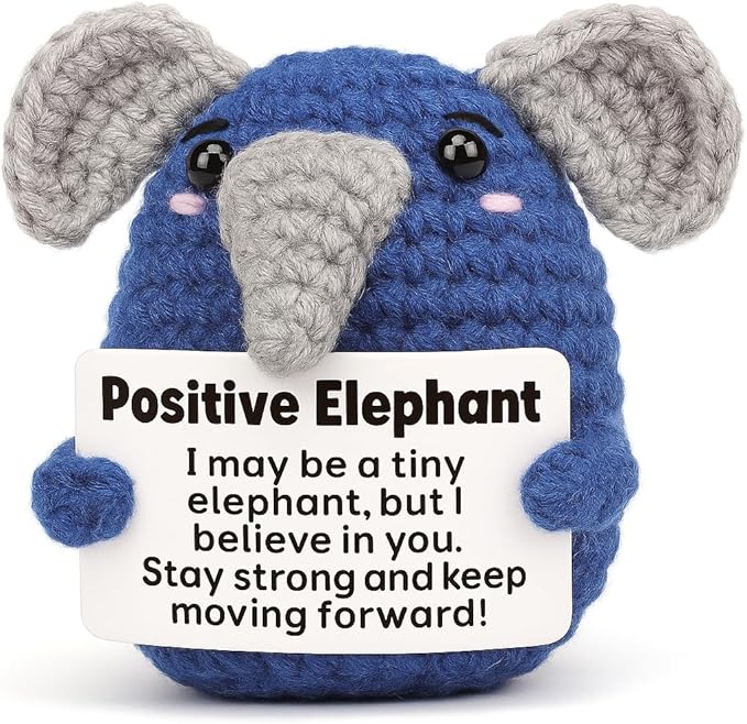 Mini Funny Crochet Elephant Gifts,Cute Handmade Inspirational Gifts for Men, Women, Teens, Friends, Coworkers, Funny Desk Decor for Birthday, Graduation, Office