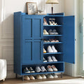 Blue 7+1 Tier Farmhouse Shoe Storage Cabinet - 45" Tall Entryway Organizer with Cross Molding Doors, 3 Adjustable Shelves & Metal Legs, Shoe Rack for Front Door Entrance