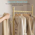 Nianerfaya Coat Hanger Stand with 2 Hooks, Standing Garment Storage for Indoor - Coat Tree for Hanging Clothes for Bedroom - 19.7" Wide Heavy Duty Clothe Rack Metal Clothing Hanger Rack (Gold)