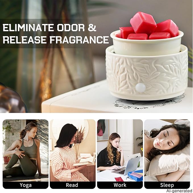 Wax Melt Warmer 3-in-1 Electric, Ceramic Wax Burner for Scented Wax & Essential Oil – Fast Heating, Flame-Free Aromatherapy for Home Office, White