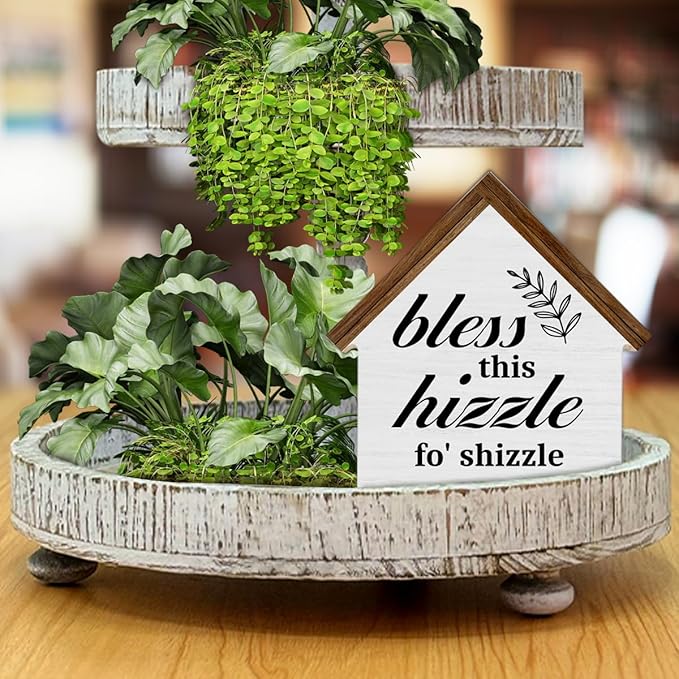 Housewarming Gifts New Home, Bless This Hizzle for Shizzle House Shaped Wood Sign, New Home Gifts for Friends, Rustic Farmhouse House Decor