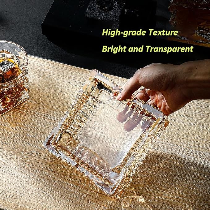 Handmade Glass Ashtray, Ashtray Ash Holder for Indoor or Outdoor Patio Desktop Office Smokers, Ash Tray for Tabletop Home Office Decor (Amber, M)