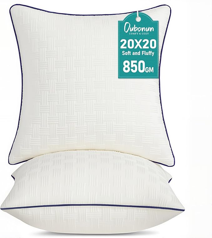 Oubonun 20 x 20 Pillow Inserts Set of 2 - Square Decorative Throw Pillows for Couch Bed Sofa Living Room 100% Polyester Filling Beige 20 Inch Pillows