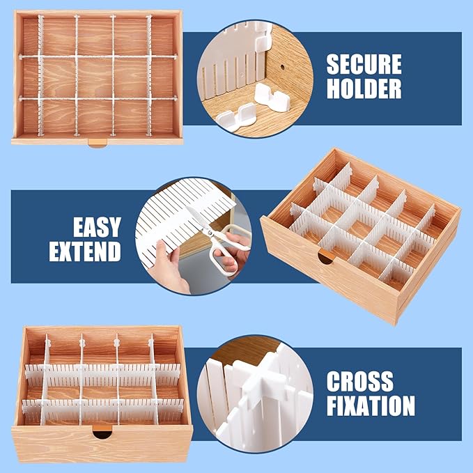 Blosssound 15 Pcs 5.12 Tall Drawer Divider Adjustable Drawer Organizer DIY Ultra Deep Storage Organizer Separator with Fixed Buckle for Underwear Socks Dormitory Office Kitchen Bedroom(White)