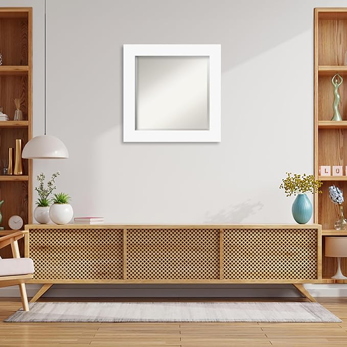 Amanti Art White Wall Mirror 25x25 Basic White Square Bathroom Mirror for Wall Decor Living Room, Medium Casual Wood Frame, Hangs Horizonally and Vertically, Bathroom Decor, Beveled Edge