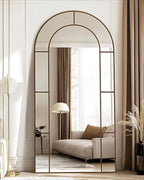 Antok 78" x 38" Full Length Mirror, Floor Mirror Arched Window Decorative Mirror, Metal Framed Decor Farmhouse Floor Mirrors Art Pane Mirrors Wall Decor for Bedroom, Living Room, Entryway Black